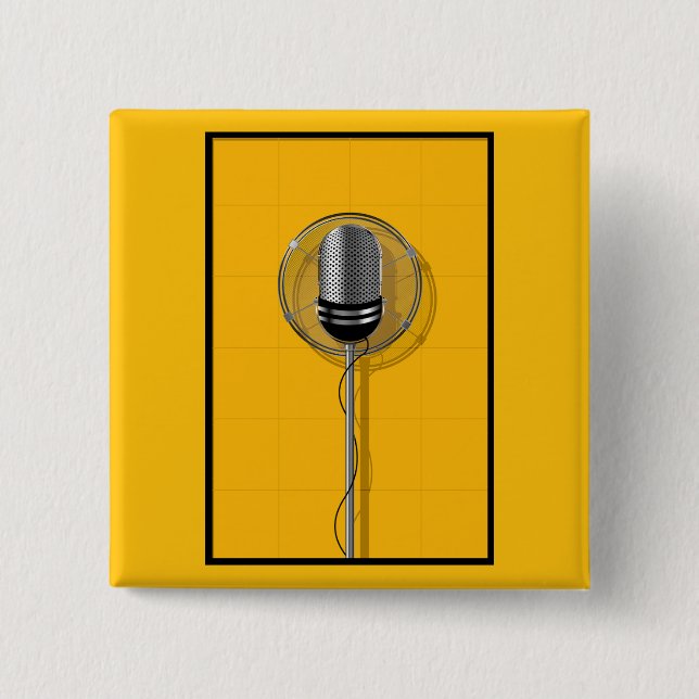 Retro Microphone on Bold Yellow Button (Front)