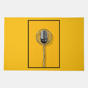 Retro Microphone on Bold Yellow Doormat