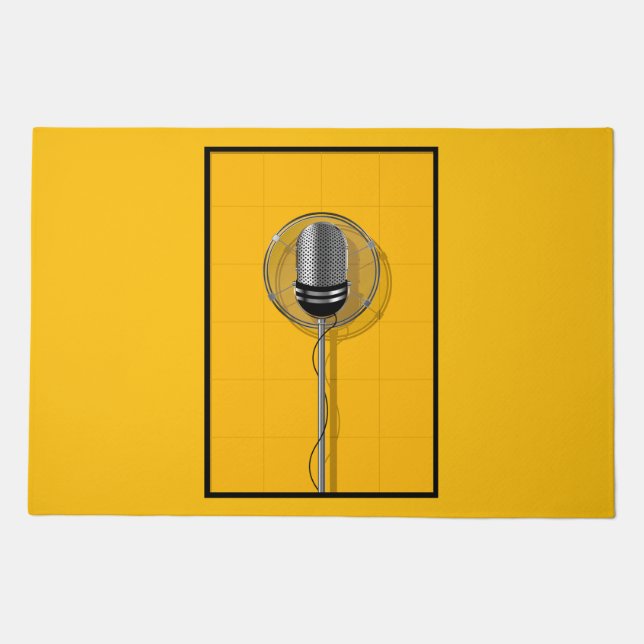 Retro Microphone on Bold Yellow Doormat (Front)