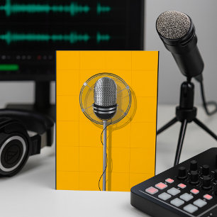 Retro Microphone on Bold Yellow Invitation
