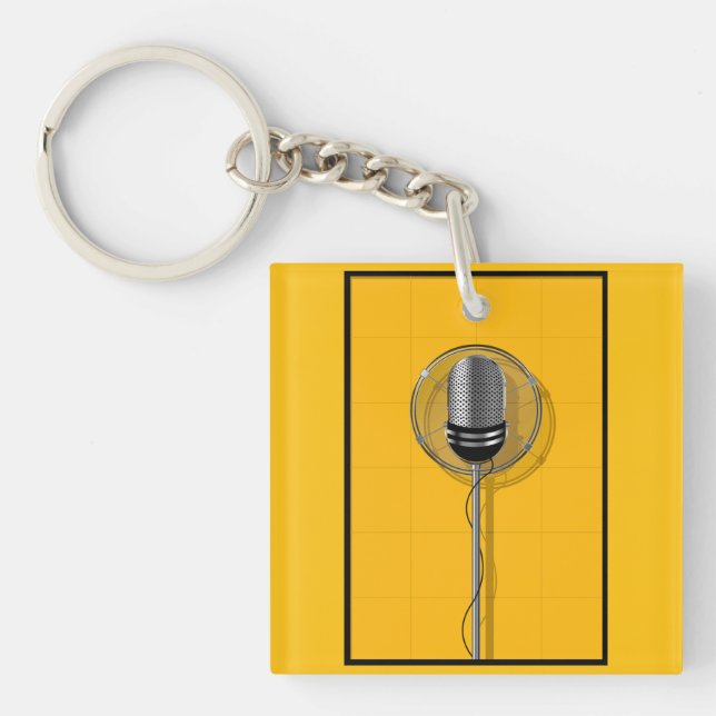 Retro Microphone on Bold Yellow Keychain (Front)