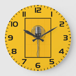 Retro Microphone on Bold Yellow Large Clock