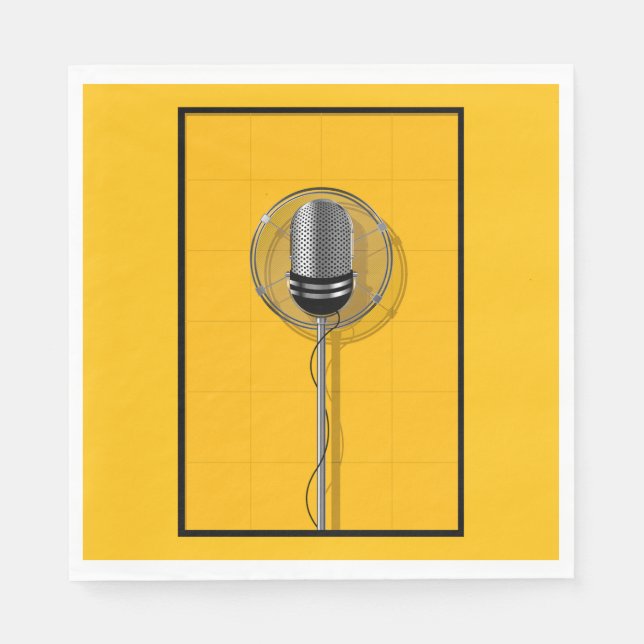 Retro Microphone on Bold Yellow Napkins (Front)