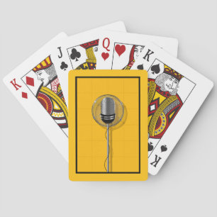 Retro Microphone on Bold Yellow Poker Cards