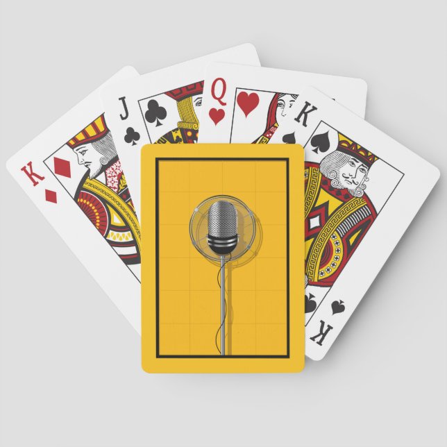 Retro Microphone on Bold Yellow Poker Cards (Back)