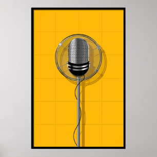 Retro Microphone on Bold Yellow Poster