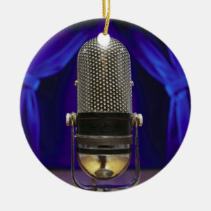 Retro Microphone & Stage Curtains Ceramic Ornament