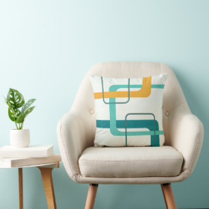 Retro Mid Century Atomic Age 23 Teal, Orange Throw Pillow