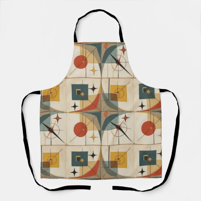 Retro Mid Century Atomic Geometric Pattern Apron (Front)