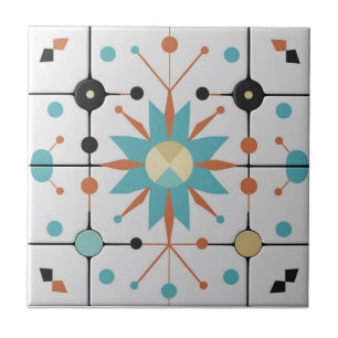 Retro Mid Century Atomic Geometric Pattern Ceramic Tile
