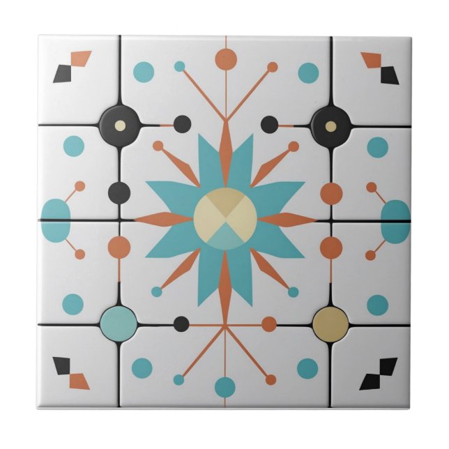 Retro Mid Century Atomic Geometric Pattern Ceramic Tile (Front)