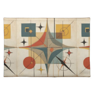 Retro Mid Century Atomic Geometric Pattern Cloth Placemat
