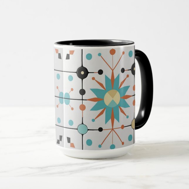 Retro Mid Century Atomic Geometric Pattern Mug (Front Right)