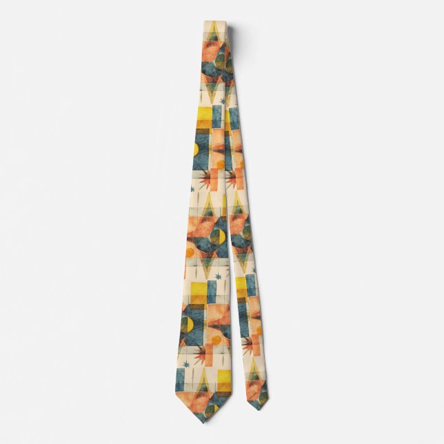 Retro Mid Century Atomic Geometric Pattern Neck Tie (Front)