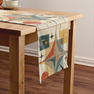 Retro Mid Century Atomic Geometric Pattern Short Table Runner