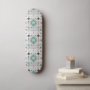 Retro Mid Century Atomic Geometric Pattern Skateboard
