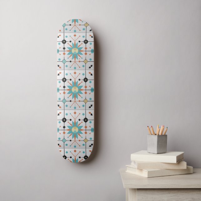 Retro Mid Century Atomic Geometric Pattern Skateboard (Wall Art)