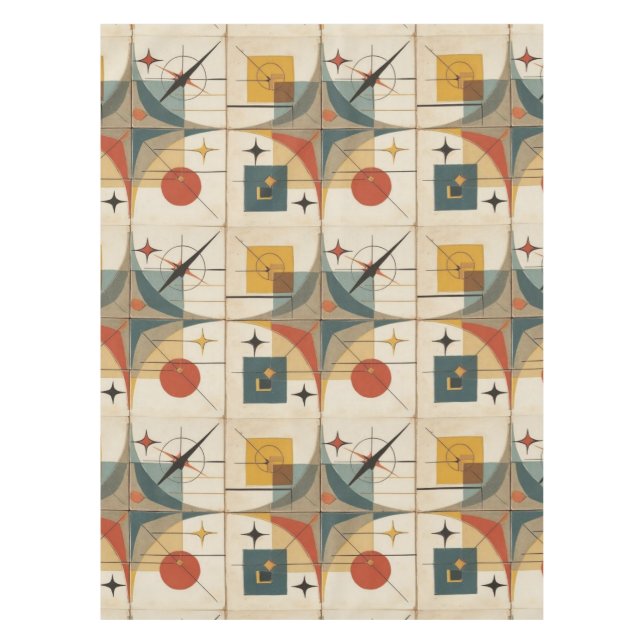Retro Mid Century Atomic Geometric Pattern Tablecloth (Front)
