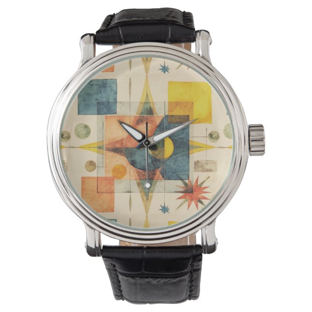 Retro Mid Century Atomic Geometric Pattern Watch (Front)