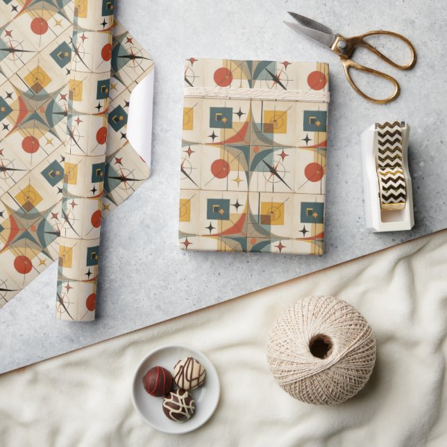 Retro Mid Century Atomic Geometric Pattern Wrapping Paper (Crafts)
