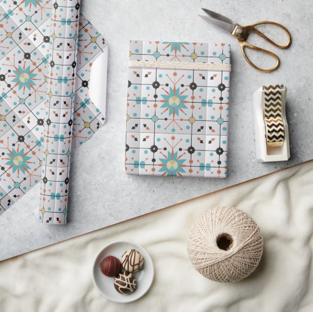 Retro Mid Century Atomic Geometric Pattern Wrapping Paper (Crafts)