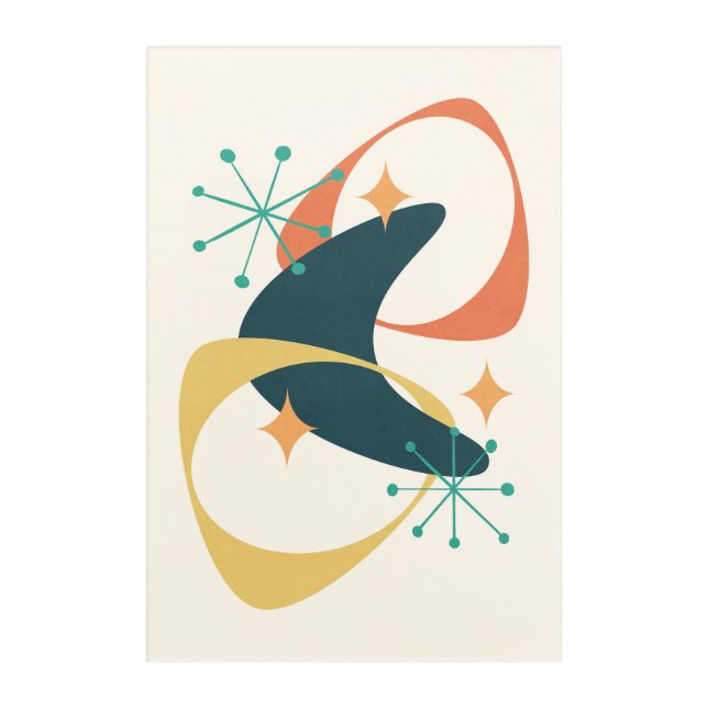 Retro Mid Century Atomic Space Age 20 Charcoal Acrylic Print (Front)