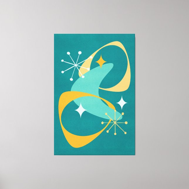 Retro Mid Century Atomic Space Age 20 Teal, Orange Canvas Print (Front)