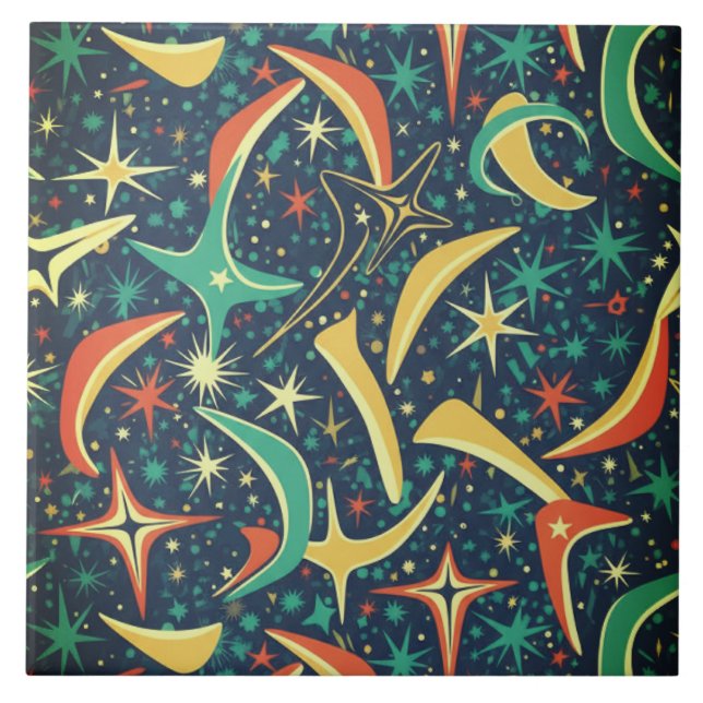 Retro Mid-Century Atomic Starburst All-Over Patter Ceramic Tile (Front)