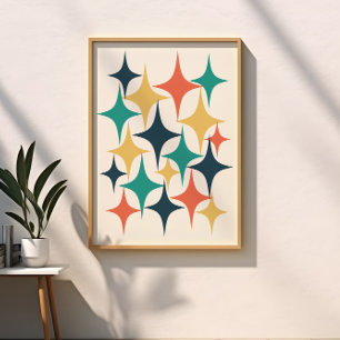 Retro Mid Century Atomic Starburst Star Framed Art