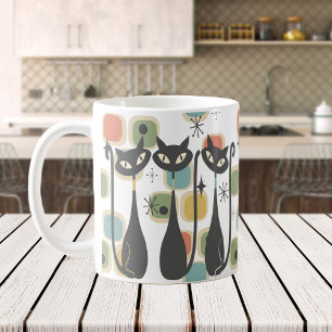 Retro Mid Century Black Atomic Cats Coffee Mug