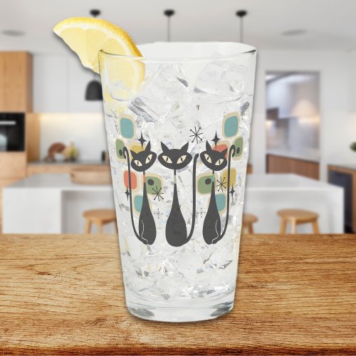 Retro Mid Century Black Atomic Cats  Glass