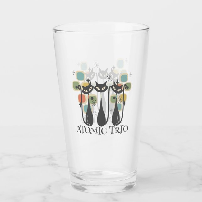 Retro Mid Century Black Atomic Cats MCM Glass (Front)