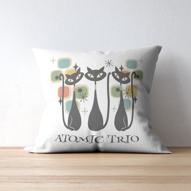 Retro Mid Century Black Atomic Cats MCM Throw Pillow (Retro Mid Century Black Atomic Cats MCM Throw Pillow)