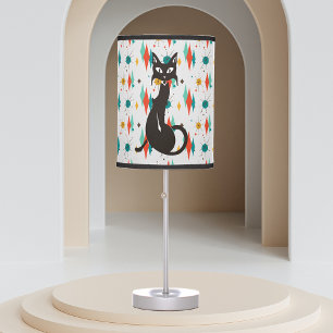 Retro Mid Century Black Cat Table Lamp Atomic