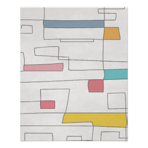 Retro Mid-Century Block Abstract in Pastels Poster