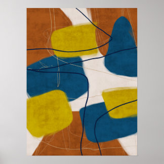Retro Mid Century Brown and Blue Modern Abstract Poster