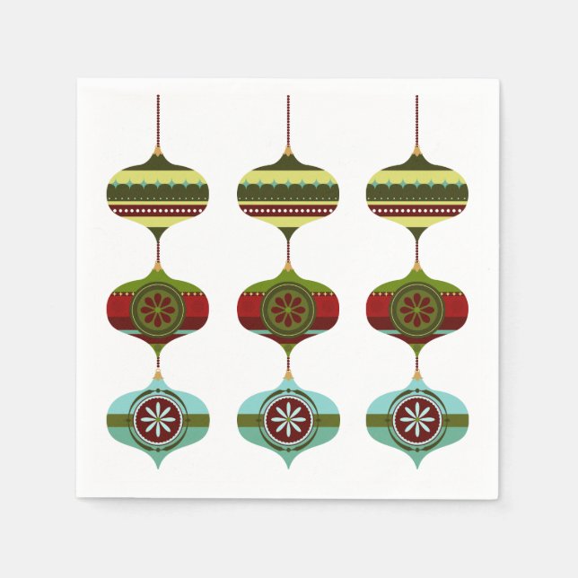 Retro Mid Century Christmas Holiday Bauble Napkins (Front)