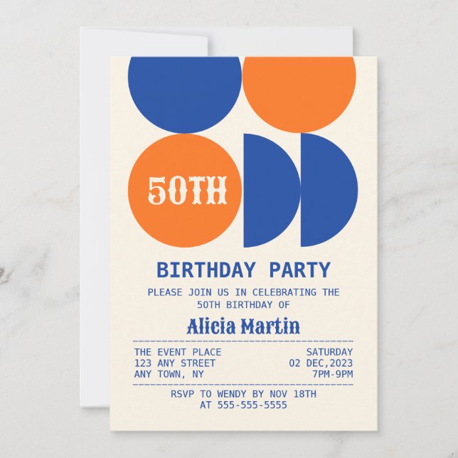 Retro Mid Century Circle Geometric Birthday Invitation (Front)