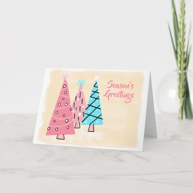 Retro Mid-century Colorful Holiday Trees Card (Front)