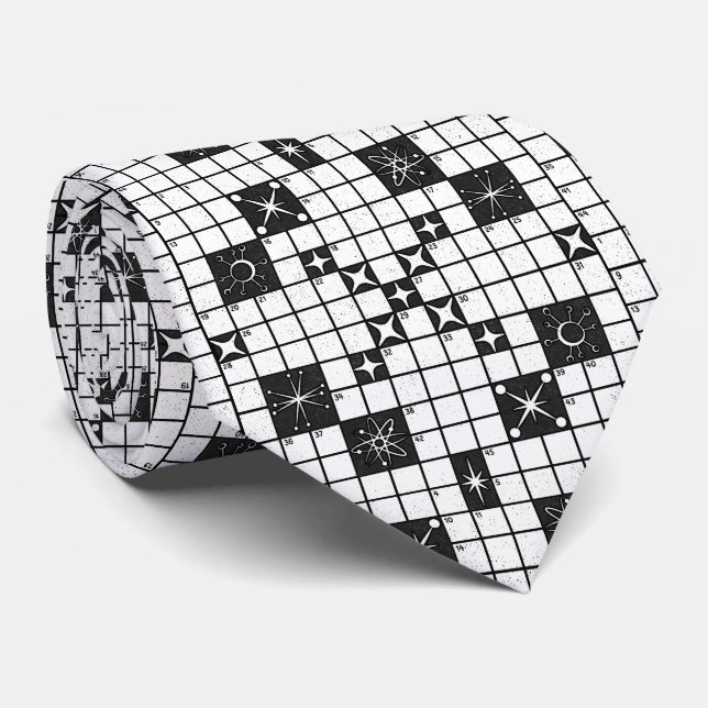 Retro Mid Century Crossword Puzzle Neck Tie (Rolled)