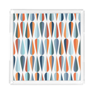 Retro mid-century, drop shapes pattern. acrylic tray