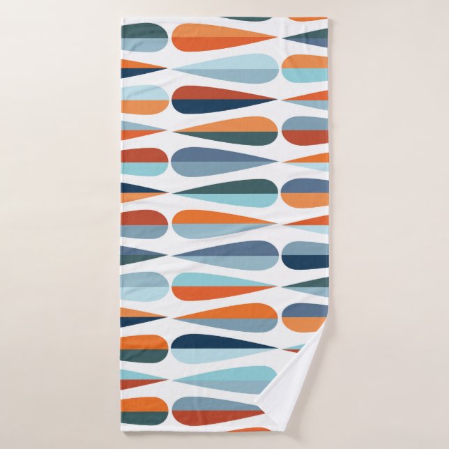 Retro mid-century, drop shapes pattern. bath towel (Bath Towel)