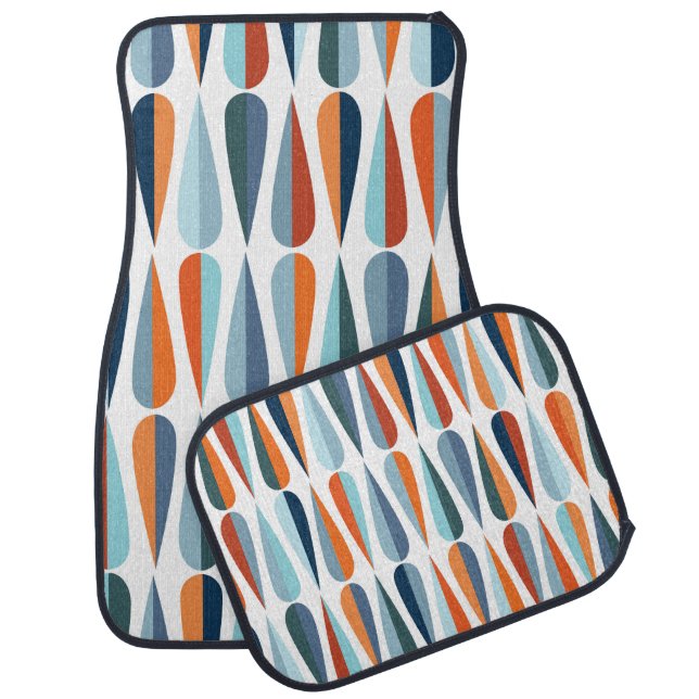 Retro mid-century, drop shapes pattern. car floor mat (Set)