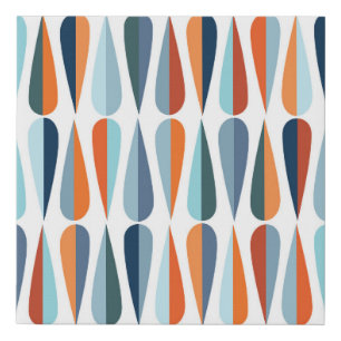 Retro mid-century, drop shapes pattern. faux canvas print
