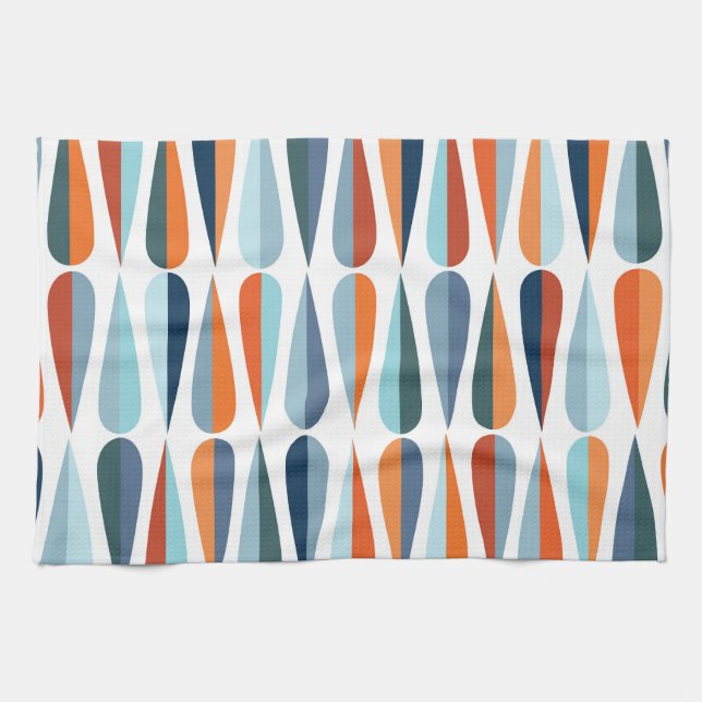 Retro mid-century, drop shapes pattern. kitchen towel (Horizontal)