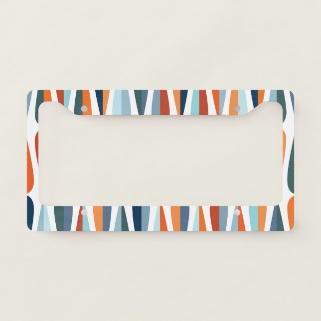 Retro mid-century, drop shapes pattern. license plate frame (Front)