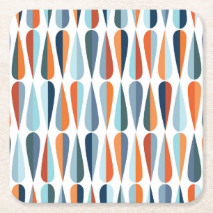 Retro mid-century, drop shapes pattern. square paper coaster