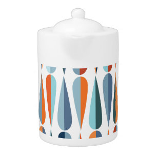 Retro mid-century, drop shapes pattern. teapot