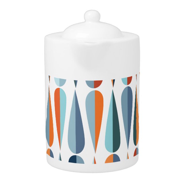 Retro mid-century, drop shapes pattern. teapot (Front)