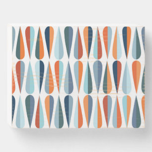 Retro mid-century, drop shapes pattern. wooden box sign